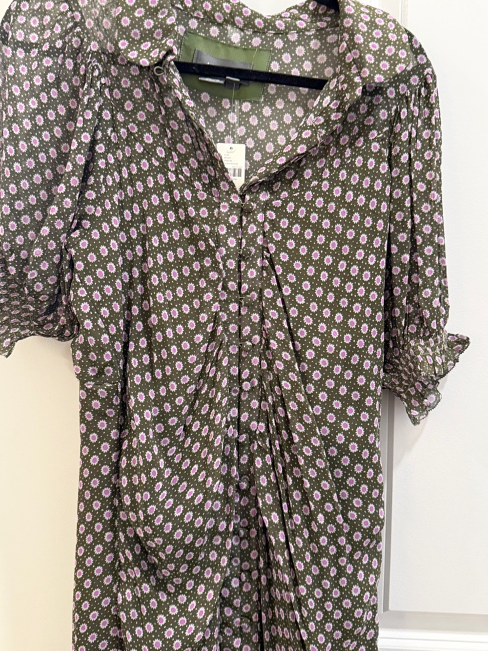 Womens Olive Green Floral Button-Front dress